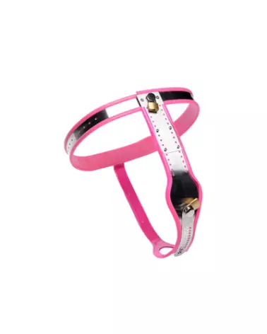 Ceinture de chasteté ajustable rose en acier inoxydable pour femme par XR Brands-1