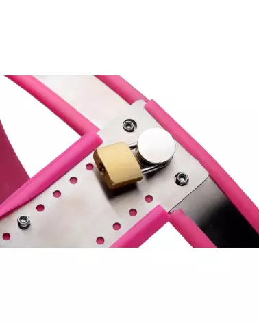 Ceinture de chasteté ajustable rose en acier inoxydable pour femme par XR Brands-4