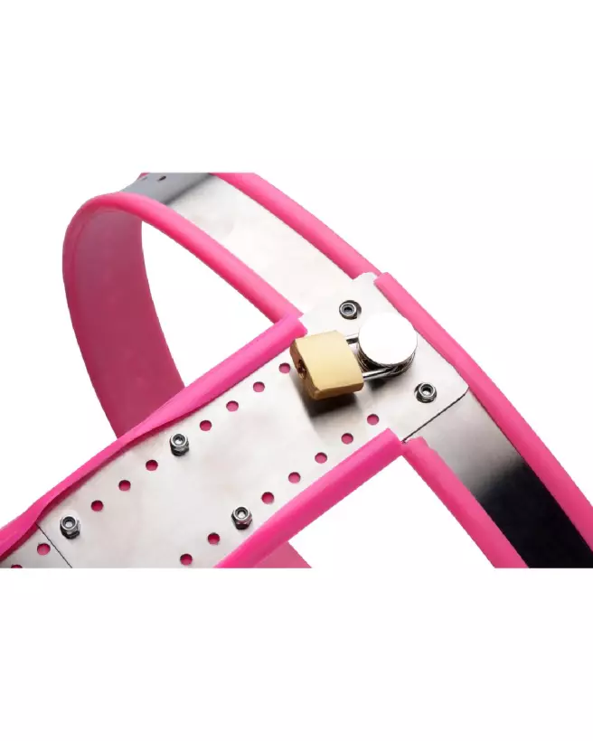 Ceinture de chasteté ajustable rose en acier inoxydable pour femme par XR Brands-6