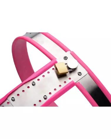 Ceinture de chasteté ajustable rose en acier inoxydable pour femme par XR Brands-6