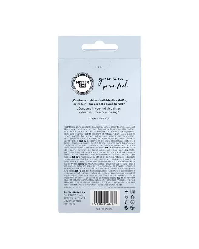 Image du pack de 10 préservatifs Mister Size Pure Feel 64 mm-2