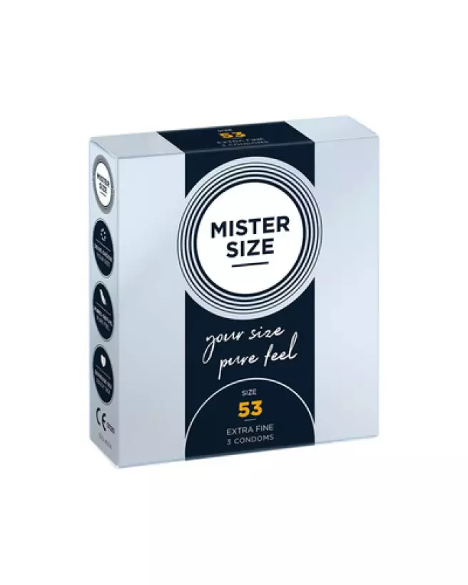 Pack de 3 préservatifs ultra-fins Pure Feel 53 mm de Mister Size pour sensations naturelles et sécurité optimale-1