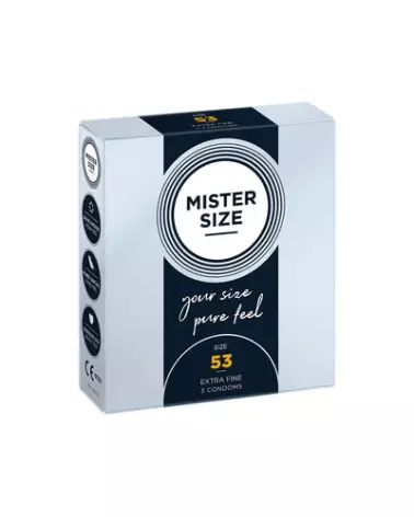 Pack de 3 préservatifs ultra-fins Pure Feel 53 mm de Mister Size pour sensations naturelles et sécurité optimale-1
