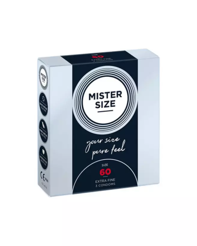 Image de préservatifs Pure Feel 60 mm de Mister Size pour protection et confort optimal-1