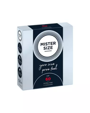Image de préservatifs Pure Feel 60 mm de Mister Size pour protection et confort optimal-1