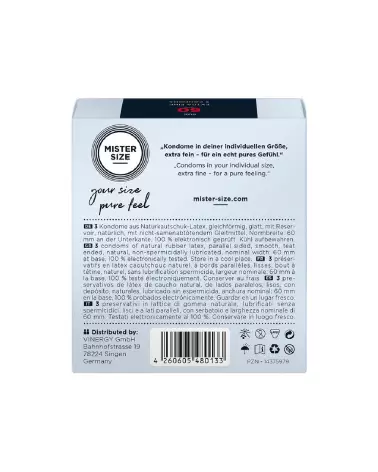 Image de préservatifs Pure Feel 60 mm de Mister Size pour protection et confort optimal-3