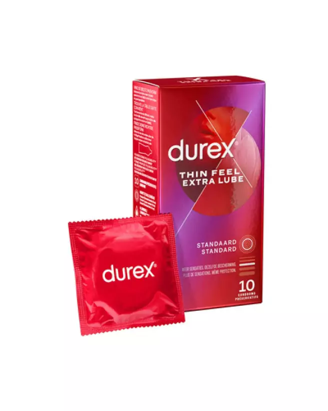 Photo de préservatifs Durex Thin Feel Extra Lube, 10 pièces, sensation naturelle et confort optimal-1