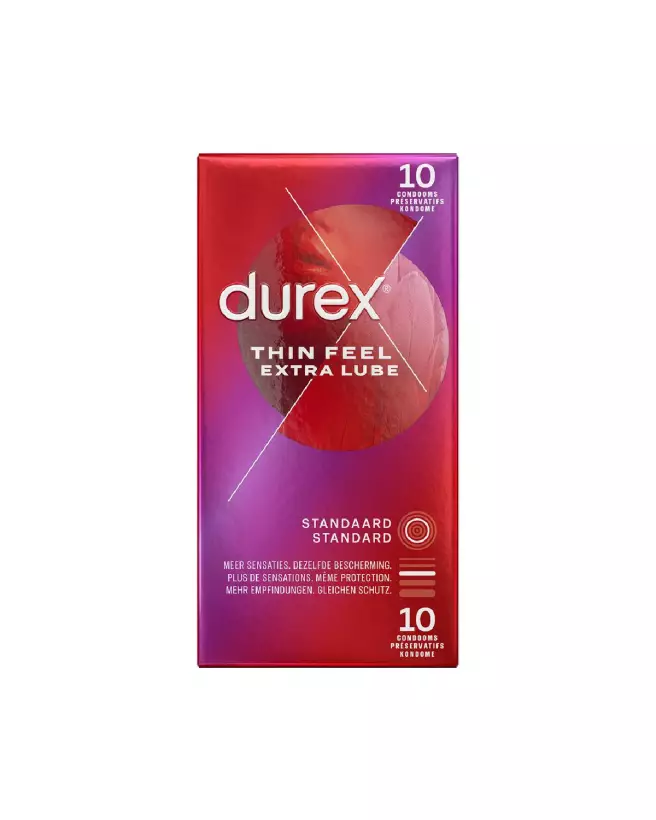 Photo de préservatifs Durex Thin Feel Extra Lube, 10 pièces, sensation naturelle et confort optimal-2