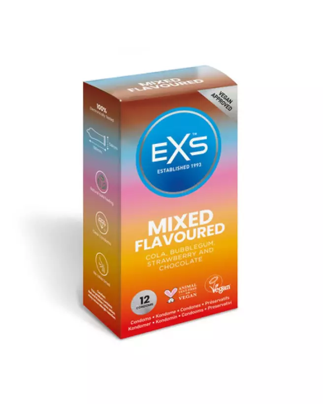 Image des préservatifs EXS Mixed Flavored 12 pièces aux saveurs variées-1