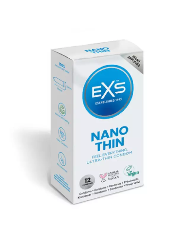 EXS Nano Thin Condoms pack de 12 ultra-minces en latex de qualité premium-1