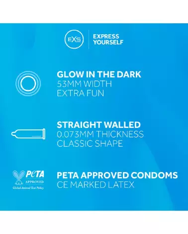 Image des préservatifs lumineux EXS Glow en pack de 3-4
