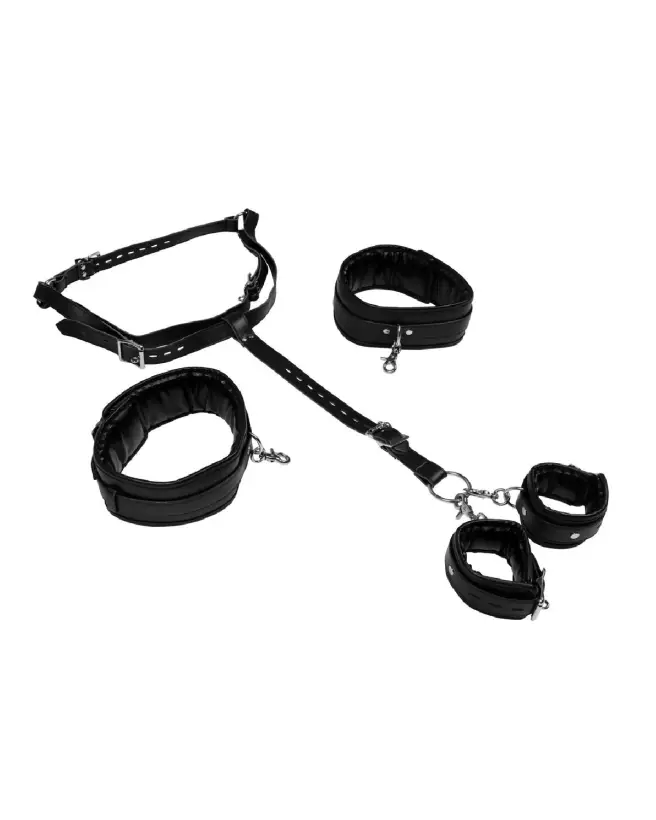 Body Harness with Thigh and Hand Cuffs Black par Ouch! Shots - Accessoire BDSM-5