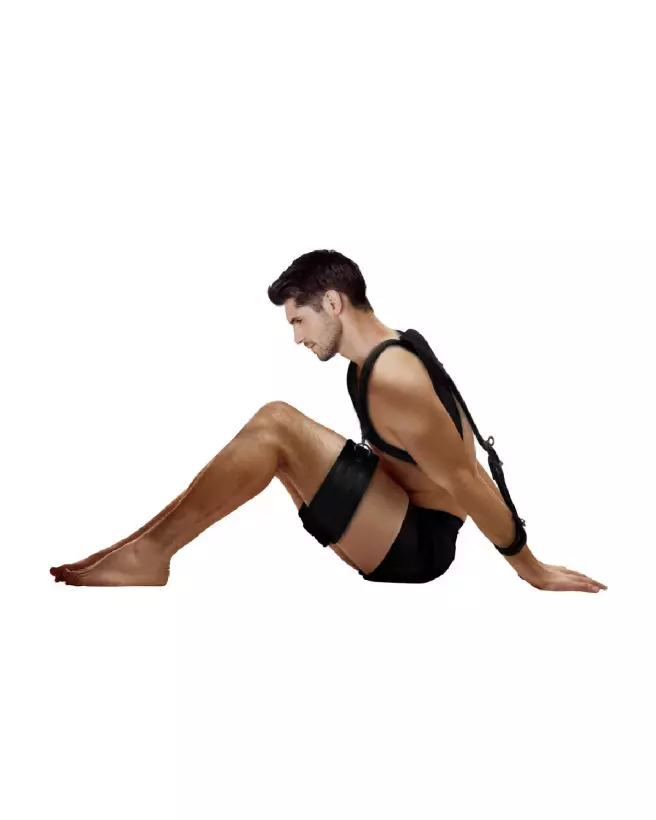 Body Harness with Thigh and Hand Cuffs Black par Ouch! Shots - Accessoire BDSM-6