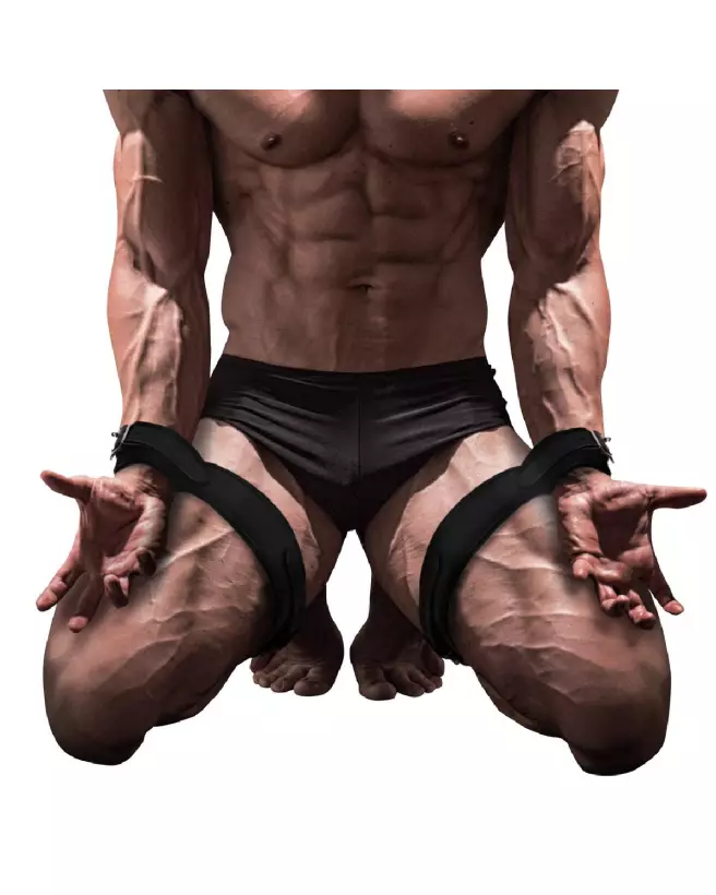 Set de menottes Ouch! by Shots pour mains et cuisses en noir-6