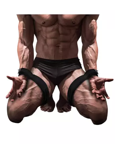 Set de menottes Ouch! by Shots pour mains et cuisses en noir-6