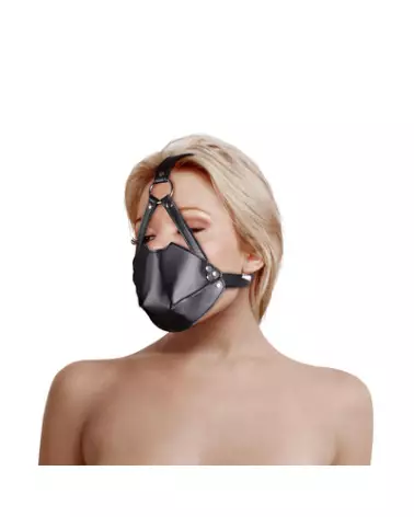 Head Harness with Solid Ball Gag by Ouch! in Black - Perfect for BDSM Silence Play-1