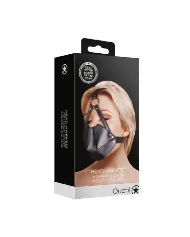 Head Harness with Solid Ball Gag by Ouch! in Black - Perfect for BDSM Silence Play-2