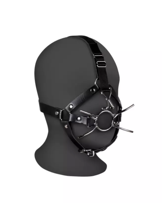 Head Harness with Spider Gag and Nose Hooks by Ouch! Shots in Black-1