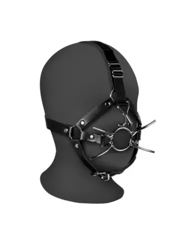 Head Harness with Spider Gag and Nose Hooks by Ouch! Shots in Black-1