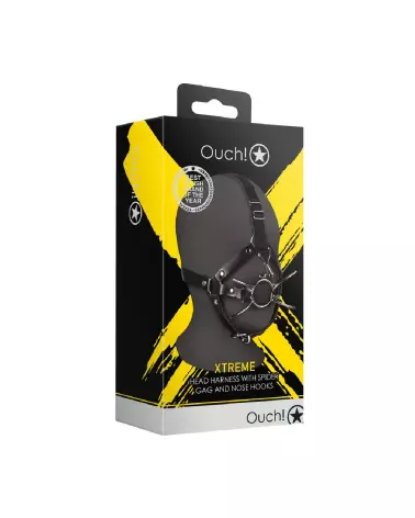 Head Harness with Spider Gag and Nose Hooks by Ouch! Shots in Black-2