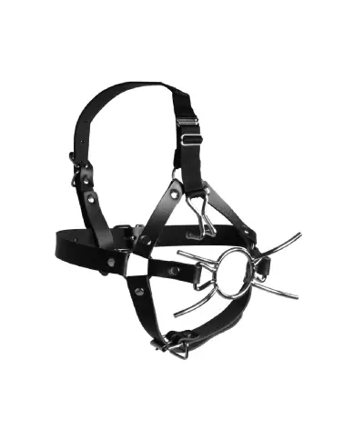 Head Harness with Spider Gag and Nose Hooks by Ouch! Shots in Black-4
