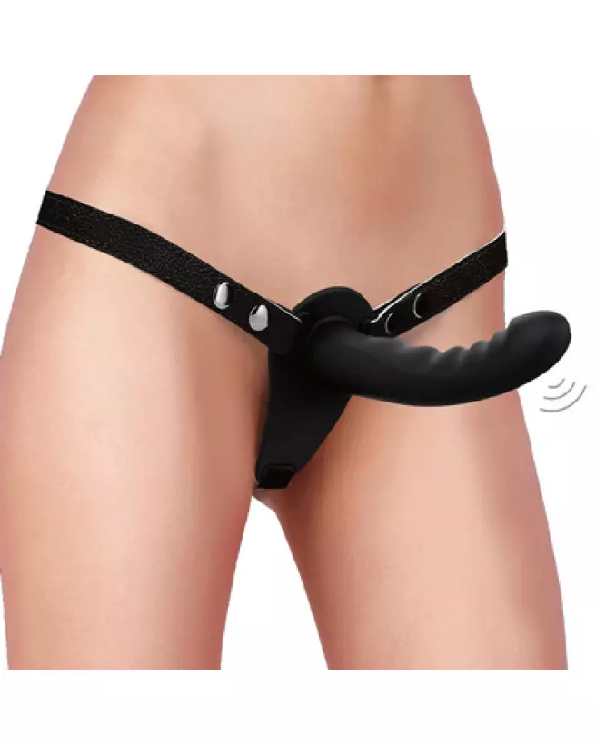 Gode Ceinture Vibrant Noir Ribbed Silicone 10 Vitesses Ouch! by Shots Adjustable-1