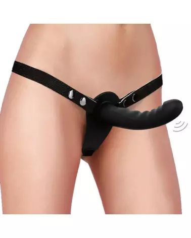 Gode Ceinture Vibrant Noir Ribbed Silicone 10 Vitesses Ouch! by Shots Adjustable-1