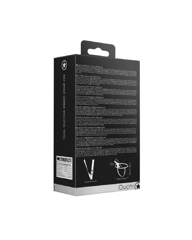 Dual Silicone Ribbed Strap-On par Ouch! Shots en noir, texture nervurée et ajustable-3