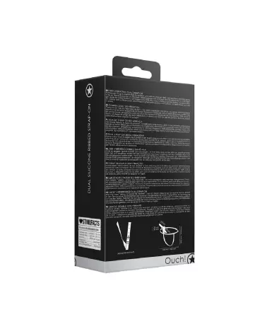 Dual Silicone Ribbed Strap-On par Ouch! Shots en noir, texture nervurée et ajustable-3