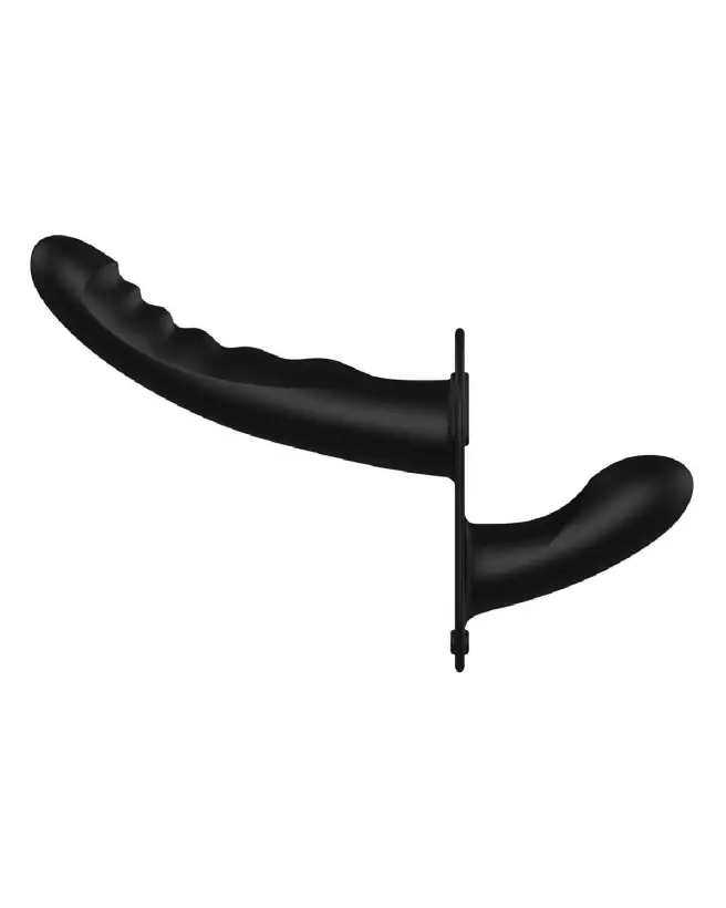 Dual Silicone Ribbed Strap-On par Ouch! Shots en noir, texture nervurée et ajustable-5