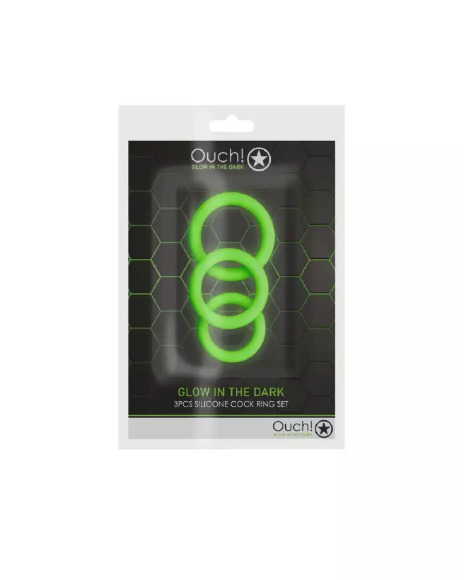 Cockring Set Glow in the Dark de Ouch! by Shots - Ensemble de 3 Anneaux-2