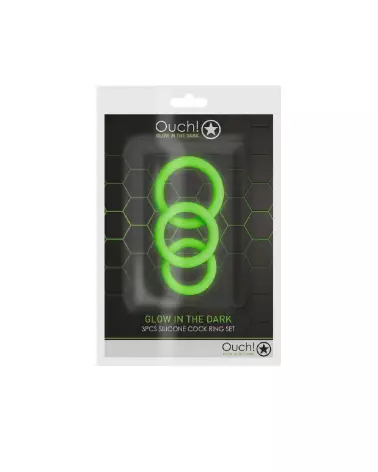 Cockring Set Glow in the Dark de Ouch! by Shots - Ensemble de 3 Anneaux-2