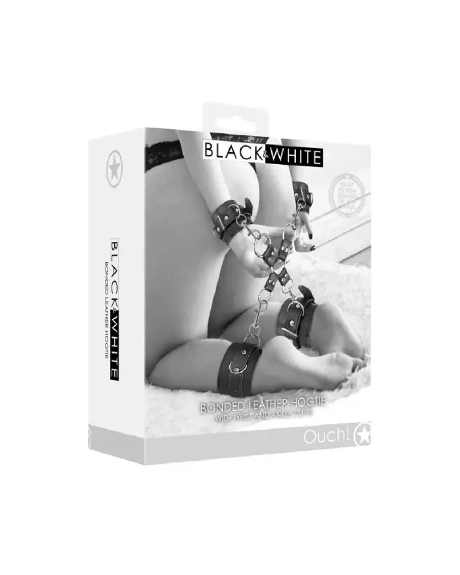 Hogtie en cuir bondé avec menottes Ouch! by Shots pour mains et chevilles-2