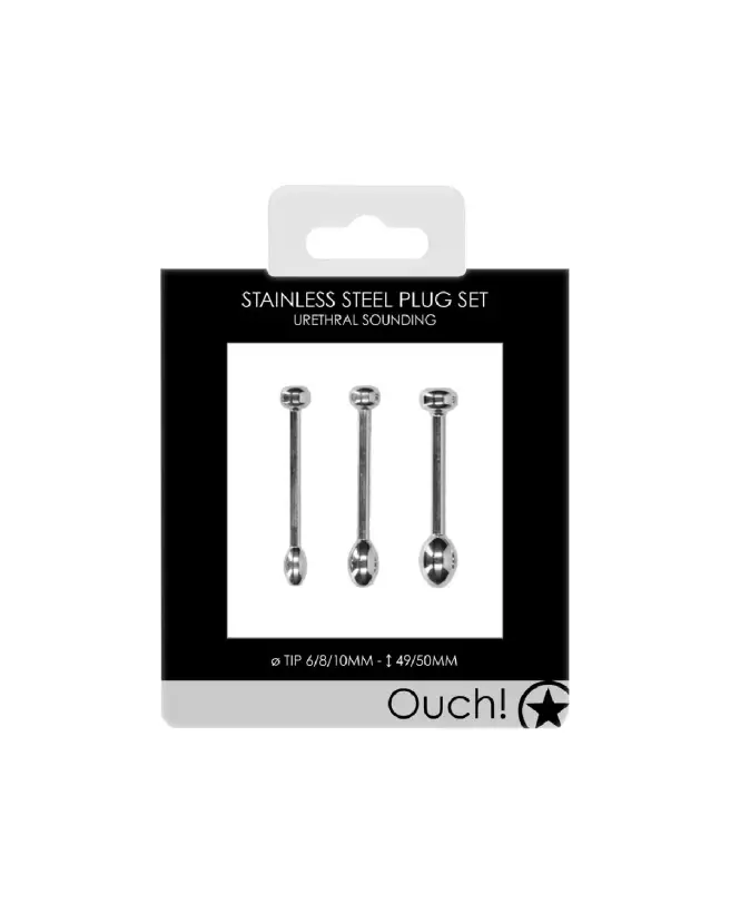 Set de Plugs Pénis Métalliques Ouch! by Shots pour Stimulation de l'Urètre-2