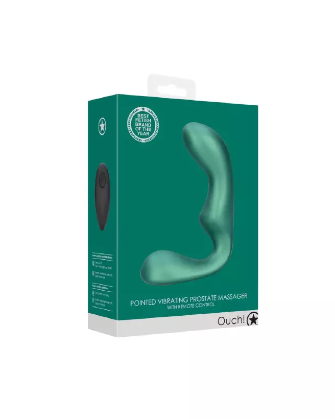 Masseur de prostate vibrant Ouch! avec télécommande en vert métallique-2