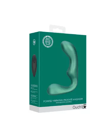 Masseur de prostate vibrant Ouch! avec télécommande en vert métallique-2