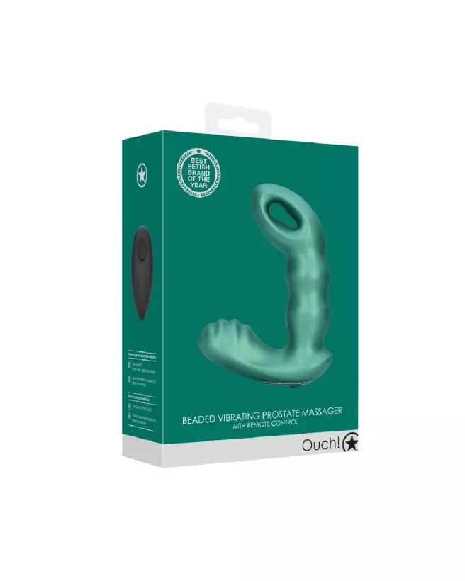 Stimulateur de prostate vibrant vert métallique Ouch! by Shots avec télécommande-2