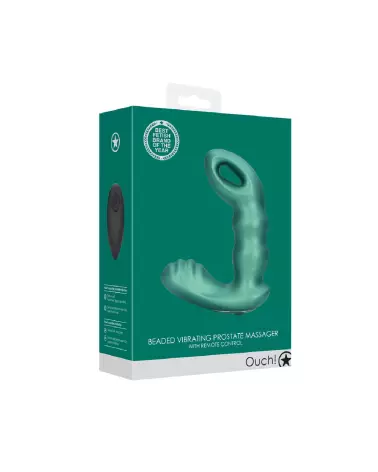 Stimulateur de prostate vibrant vert métallique Ouch! by Shots avec télécommande-2