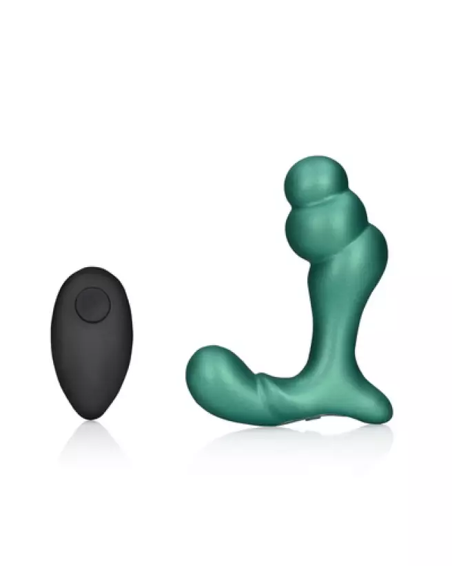 Image Masseur Prostatique Vibrant Ouch! Vert Métallique avec Télécommande-1
