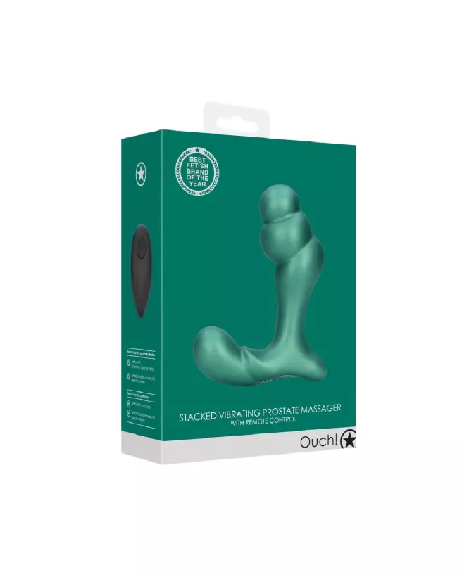 Image Masseur Prostatique Vibrant Ouch! Vert Métallique avec Télécommande-2