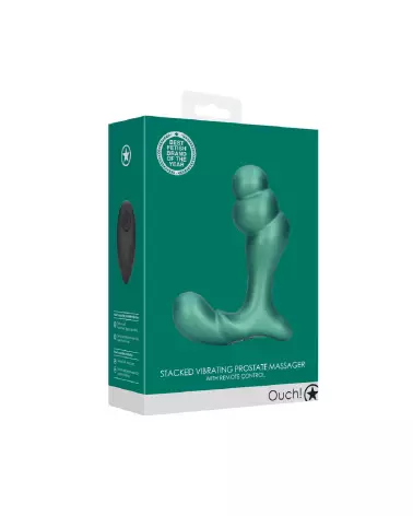Image Masseur Prostatique Vibrant Ouch! Vert Métallique avec Télécommande-2
