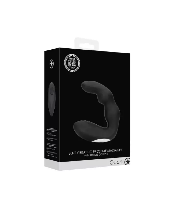 Bent Vibrating Prostate Massager Black with Remote Control by Ouch! - Stimulateur de prostate de luxe-2