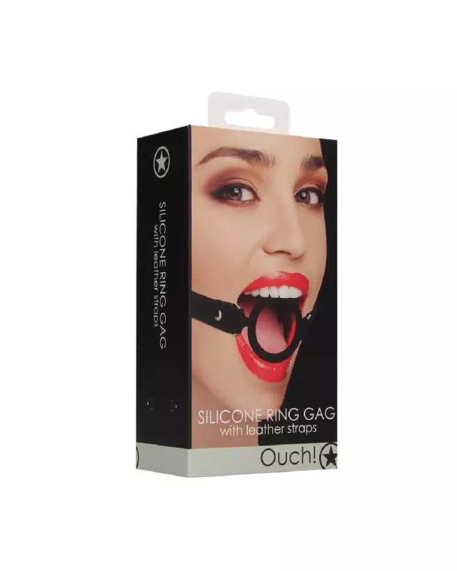 Baillon Silicone Ring Gag avec Sangles en Cuir de Ouch! by Shots pour BDSM-2