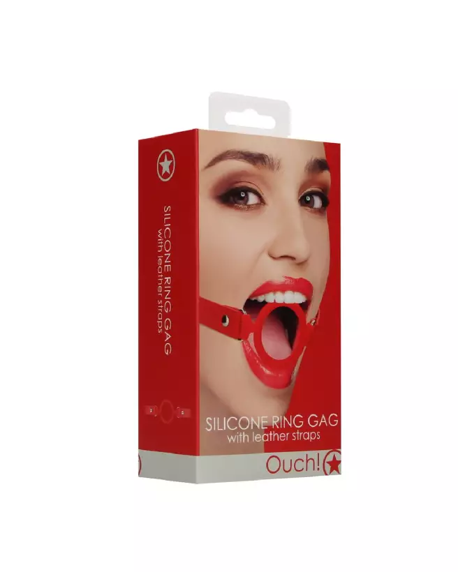 Baillon bague en silicone avec sangles en cuir Ouch! by Shots pour BDSM-2