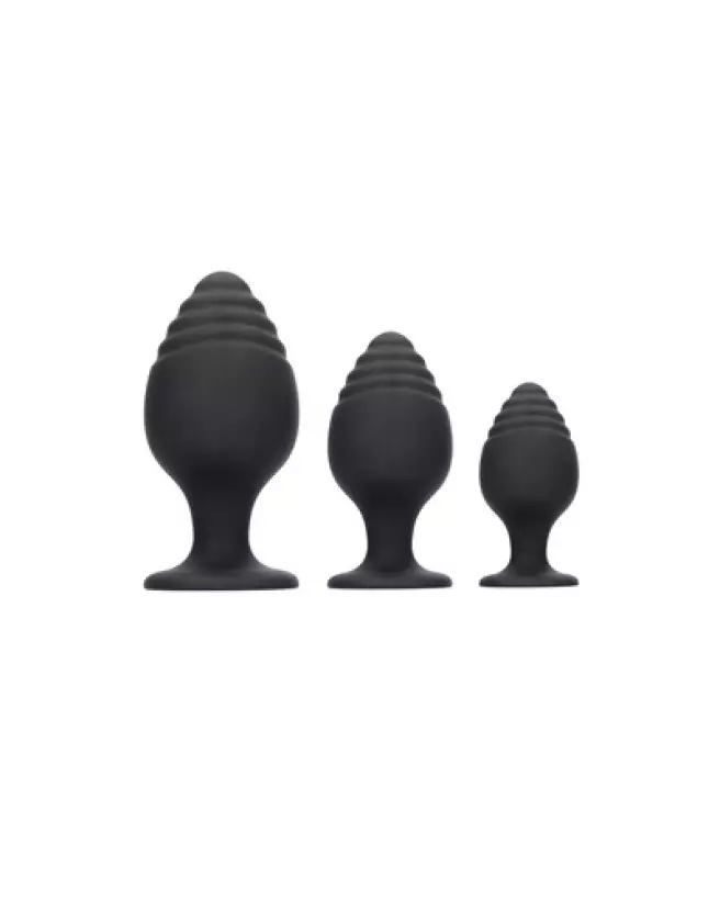 Set de Plugs Anaux Rippled Noir Ouch! by Shots pour plaisir et confort anal-1