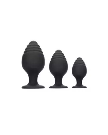 Set de Plugs Anaux Rippled Noir Ouch! by Shots pour plaisir et confort anal-1