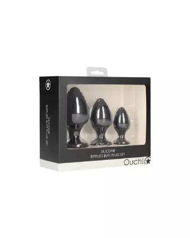Set de Plugs Anaux Rippled Noir Ouch! by Shots pour plaisir et confort anal-2