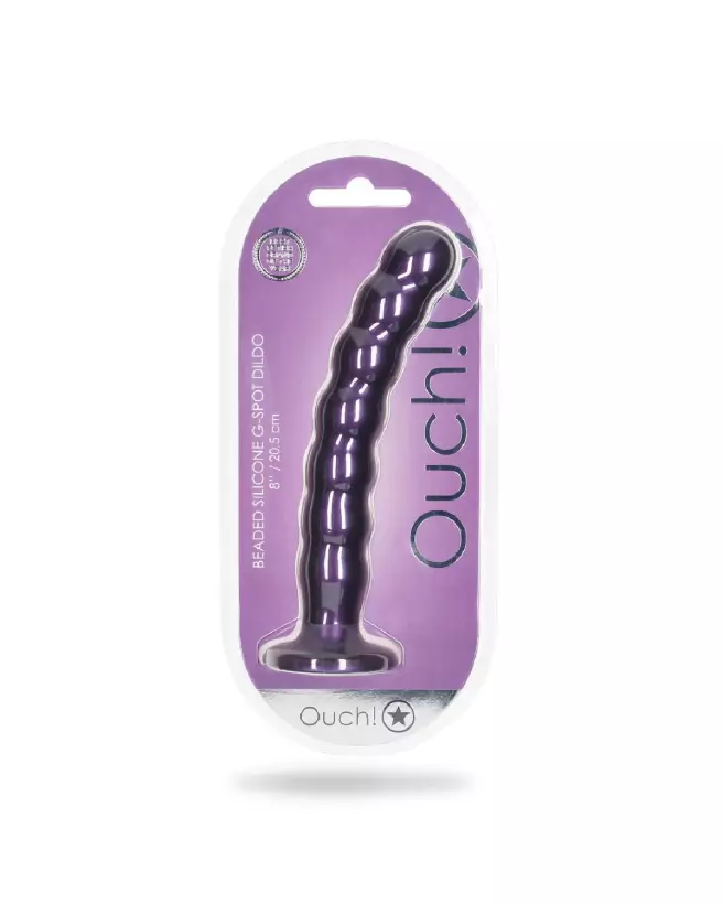 Beaded Silicone G-Spot Dildo 8 Inch Metallic Purple by Ouch! Shots-2