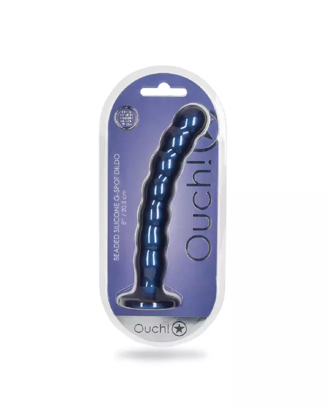 Beaded Silicone G-Spot Dildo Metallic Blue Ouch! by Shots-2