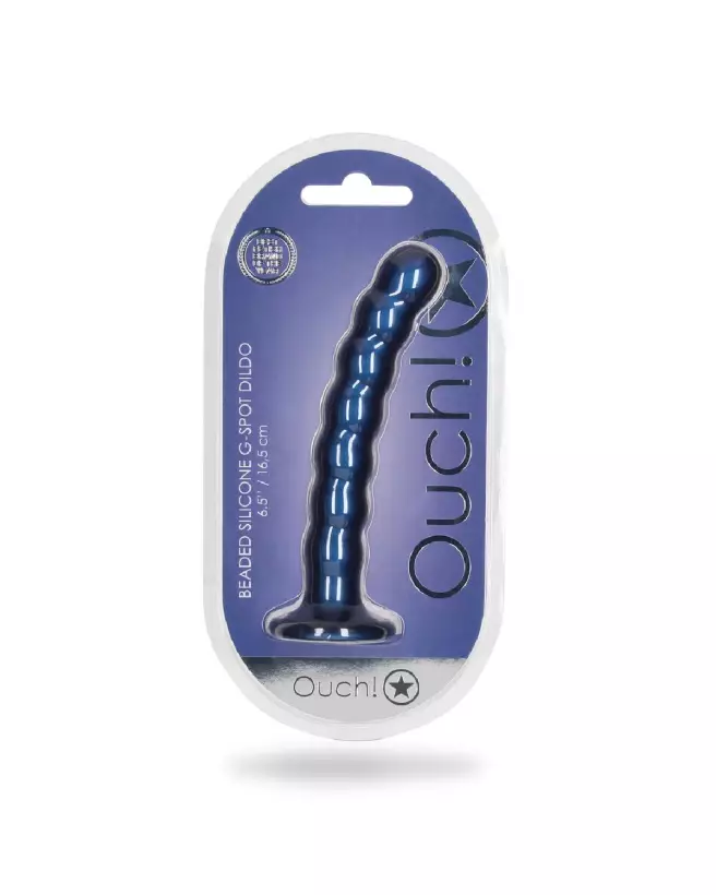 Beaded Silicone G-Spot Dildo in Metallic Blue by Ouch! Shots-2